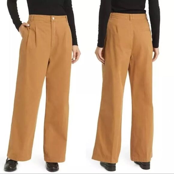 NWOT Frame Pleat Front Wide Leg High Rise Cotton Chino Pants in Camel $348 Sz 30 - Picture 4 of 16